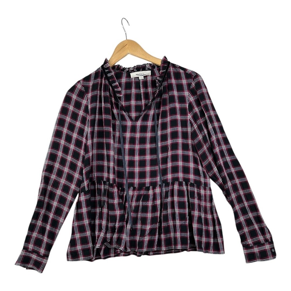 Loft Plaid Peplum Long Sleeve‎ Blouse sizew XS Red/Black